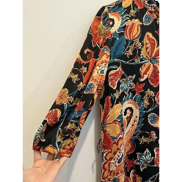 Nicole Miller Women’s Dress Size 8 Floral paisley Button 3/4 Sleeve - Picture 7 of 12